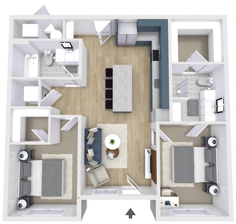 a 2 bedroom floor plan with a bathroom and a living room